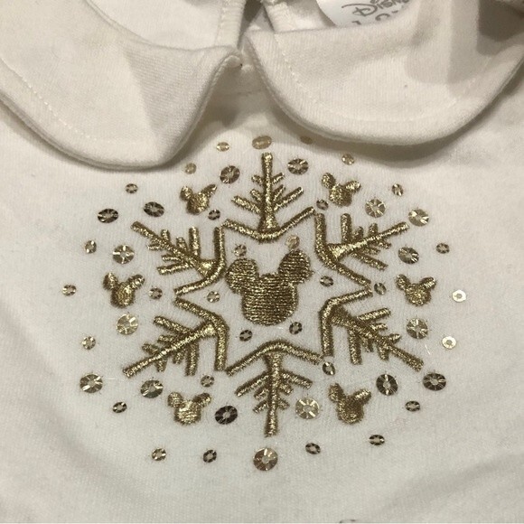 Disney Baby Sz 9-12 Mickey Mouse Holiday White Snowflake Bodysuit Tutu Skirt Bow - Picture 2 of 11